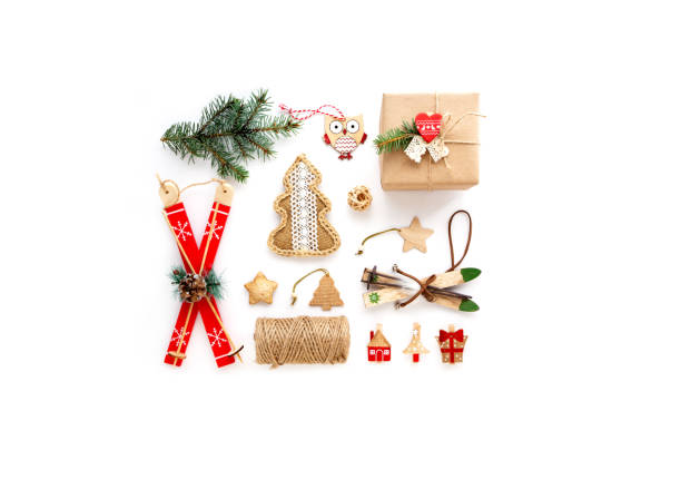 istock Christmas decoration knolling with zero waste toys. Flat lay, top view 1277373765