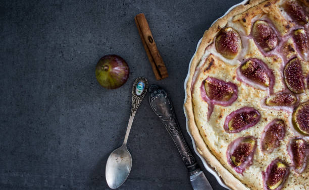 Homemade cake with goat cheese and figs.