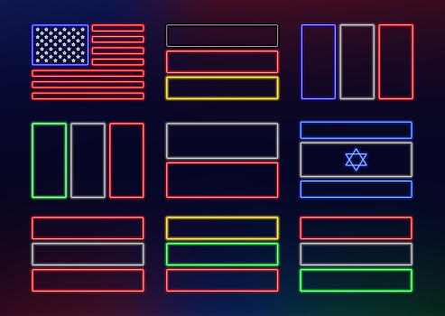 Assorted Neon Color Flags Neon Frame Set Of Neon Flags Of Different Countries Laser Glowing Lines ...