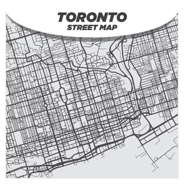 Modern Flat Black and White City Street Map of Downtown Toronto Canada vector art illustration
