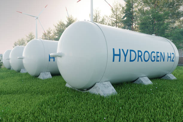 hydrogen storage in renewable energy - gas tank imagens e fotografias de stock