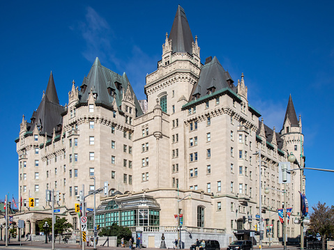Ottawa, Canada; The elegant and historic Fairmont Chateau Laurier hotel near Patliament Hill in Ottawa.