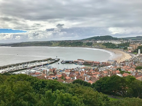 Views of the Scarborough bay and beaches, North Yorkshire, England.