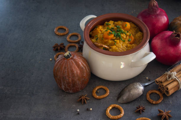 Pumpkin stew with lentils and chickpeas.