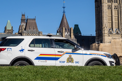 Ottawa, Canada; A Royal Canadian Mounted Police RCMP cruiser near Parliament Hill in Ottawa