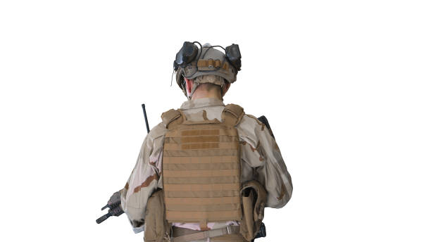 istock Ranger in combat uniform walking on white background 1277383277