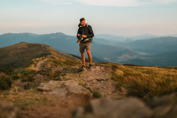 istock Autumn in Bieszczady Mountains. Man on a trip 1277385243