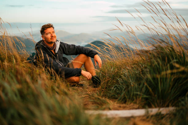 istock Autumn in Bieszczady Mountains. Man on a trip 1277385608