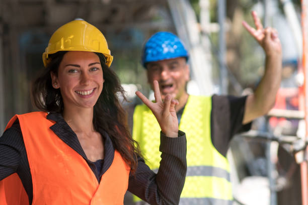 istock Giving the V-sign on construction site 1277386047