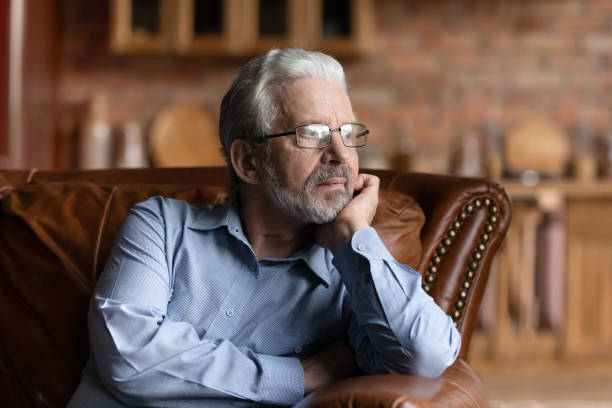 istock Pensive elderly man look in distance thinking 1277387119