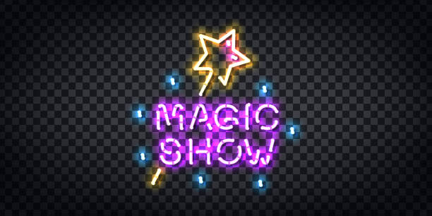 vektor realistische isolierte neon zeichen der magic show logo für dekoration und abdeckung auf dem transparenten hintergrund. - magic magic trick magician magic wand stock-grafiken, -clipart, -cartoons und -symbole