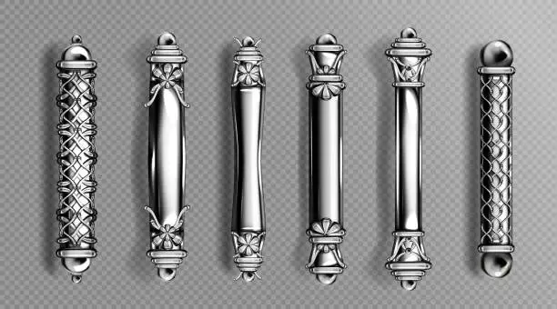 Vector illustration of Silver door handles in baroque style classic knobs