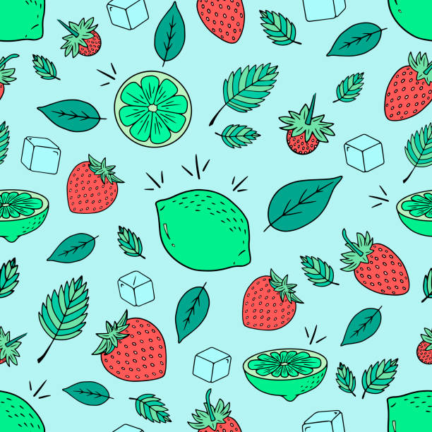 istock Cute colorful seamless vector pattern of mojito for wallpapers kitchen cafe or restaurant 1277390490