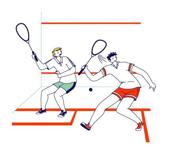 sportowcy grający w squasha. męskie postacie sport szkolenia lub konkurencji, zdrowa aktywność i wolny czas, sport hobby - squash tennis stock illustrations