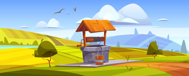 Old Stone Well With Drinking Water On Green Hill Stock Illustration -  Download Image Now - Well - Structure, Water, Farm - iStock