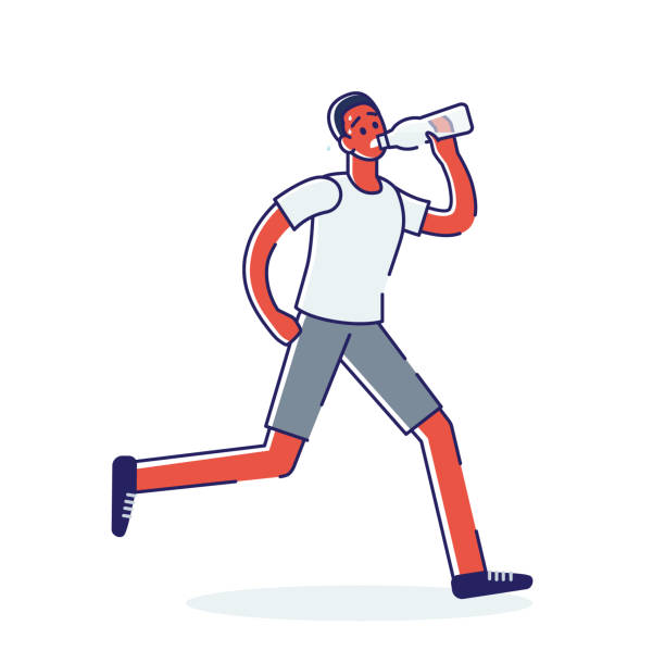 Tired Man Drinking Water While Jogging Sweating Cartoon Guy Running Marathon Stock Illustration - Download Image Now - iStock Tired Man Drinking Water While Jogging Sweating Cartoon Guy Running Marathon Stock Illustration - Download Image Now - iStock