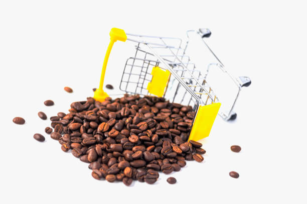 istock small shopping cart with coffee dropped and coffee scattered 1277391147