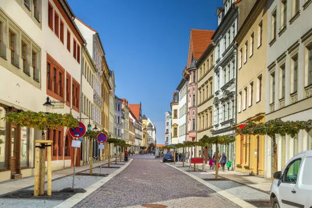 Street in Freiberg historical city center, Germany