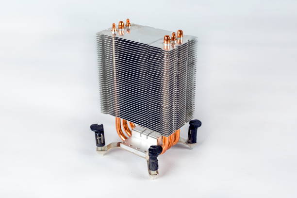 tower-type cpu cooler with copper heatpipes isolated on white background - side view