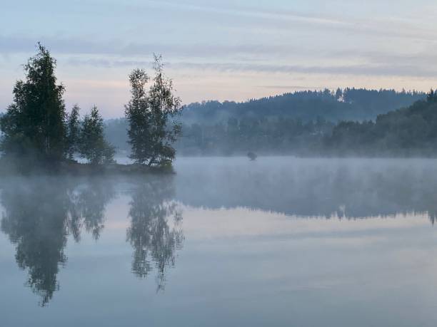istock Foggy morning on lake hill 1277396959