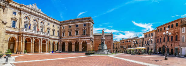 Panoramic view of  the  Giacomo Leopardi Square in the historic center of Recanati Panoramic view of  the  Giacomo Leopardi Square in the historic center of Recanati macerata italy stock pictures, royalty-free photos & images