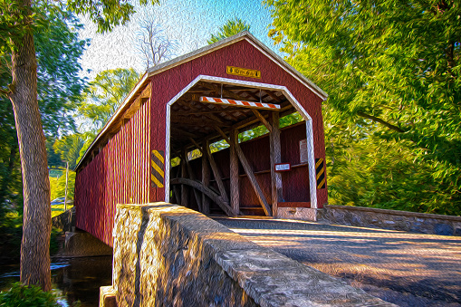 Covered bridge oil painting appearance