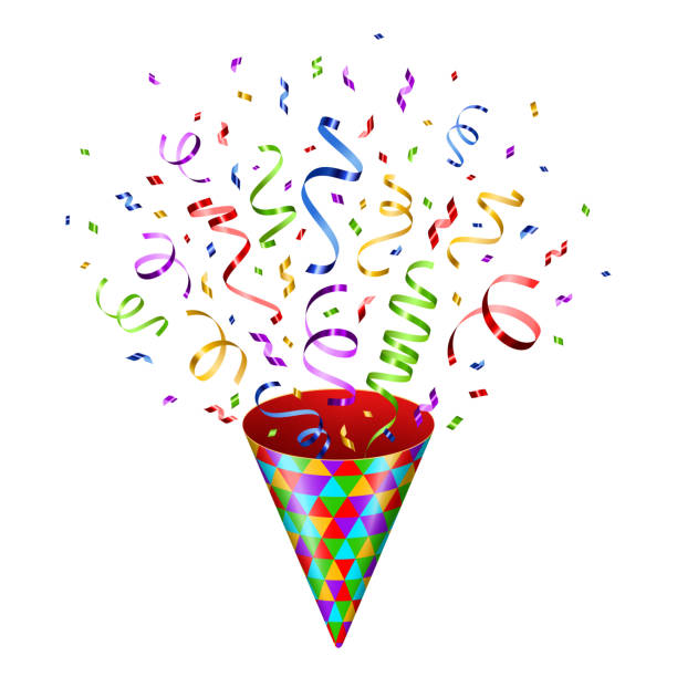 ilustraciones, imágenes clip art, dibujos animados e iconos de stock de popper de fiesta con salut de confeti - birthday favors