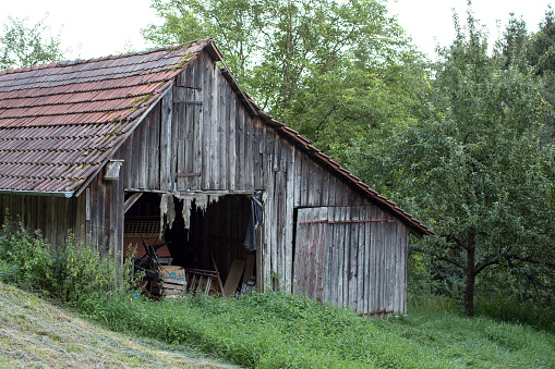 Old wooden barn in the forest