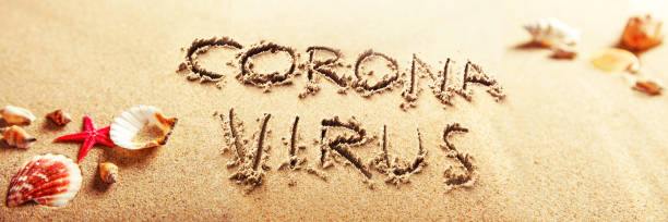 istock Corona virus written in the sand on vacation 1277412810