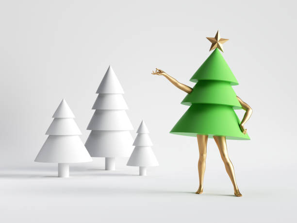 istock 3d render. Green Christmas tree cartoon character with mannequin legs posing. Minimal seasonal clip art isolated on white background. Unique toy 1277413201