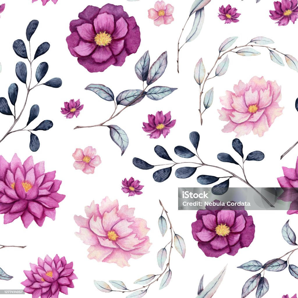 Simple Pattern Pink Deep Seamless Pattern Of Watercolor Deep Pink Flowers Stock Illustration ...