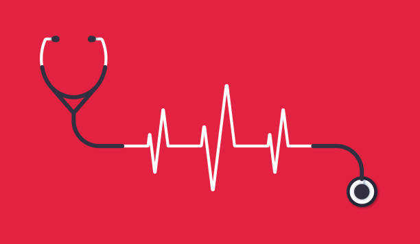 ilustrações, clipart, desenhos animados e ícones de ilustração do conceito de traço de pulso cardíaco estetoscópio - equipment listening red stethoscope
