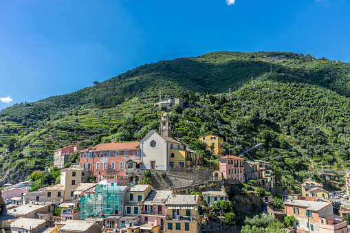 Vernazza, Cinque Terre, Italy - 26 June 2018: The townscape and cityscape of Vernazza, Cinque Terre, Italy