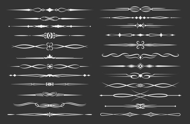 Dividers, borders and line frame ornament elements Dividers, borders and line frame elements, vector ornaments vintage design. Ornate floral and flourish decor, retro scrolls and swirls, classic filigree arrows, divider borders of abstract leaf vines swirly vines stock illustrations