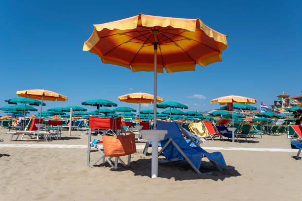istock Summer beach landscape with umbrellas and beach chairs 1277420620