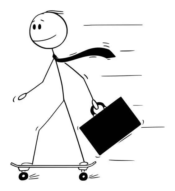 Vector illustration of Vector Cartoon Illustration of Businessman Skateboarder or Skater Riding or Skateboarding on Skateboard