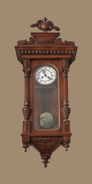 istock Old brown wooden clock on wall 1277428394