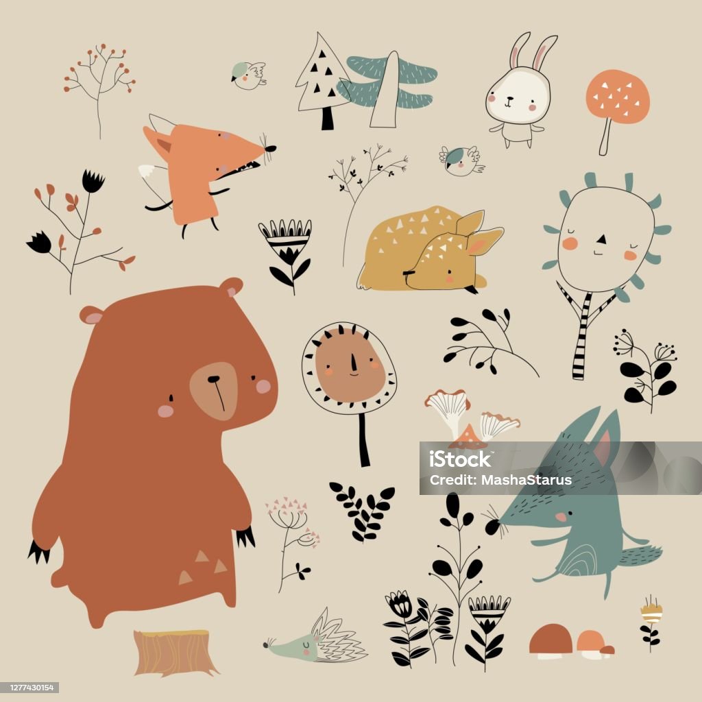 Cartoon Cute Animals Meeting Autumn In The Forest Stock Illustration -  Download Image Now - Baby - Human Age, Illustration, Forest - iStock