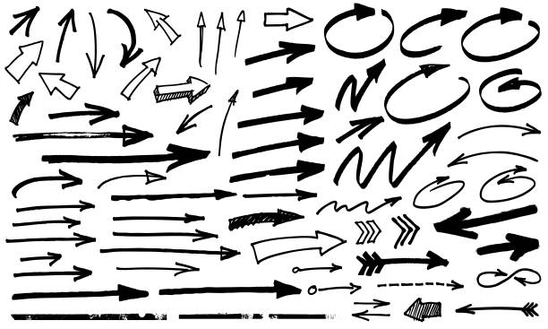 black arrows Black paint marker grunge arrow vector illustration arrow bow and arrow stock illustrations