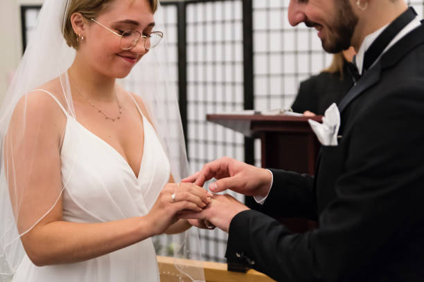 istock Bride and groom in socially distanced wedding during Covid. 1277434525