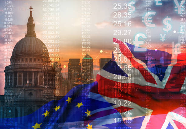 antecedentes gráficos de acciones del reino unido en el gráfico de operaciones del mercado financiero - europe european union currency euro symbol european union flag fotografías e imágenes de stock