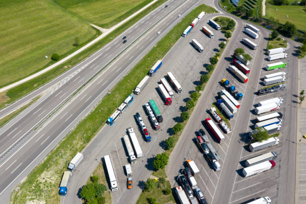istock Trucks in Parking Lot, Aerial View 1277438074