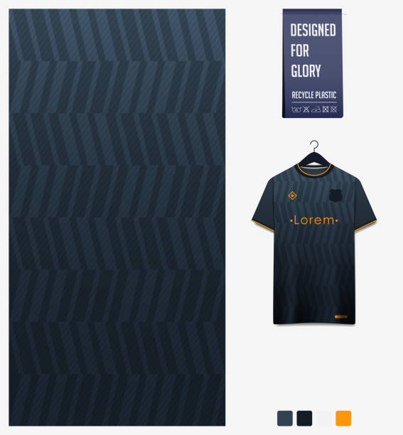 ilustrações de stock, clip art, desenhos animados e ícones de geometry pattern on blue gradient background for soccer jersey, football kit, bicycle, e-sport, basketball, sports uniform, t-shirt mockup template. fabric textile design. abstract sport background. - soccer sports uniform soccer uniform jersey