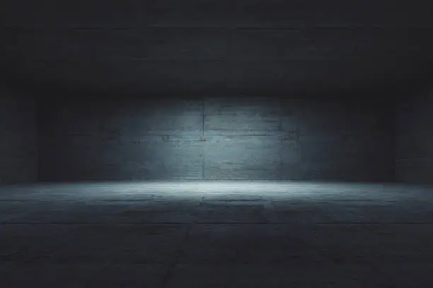Empty concrete room, 3D generated image.