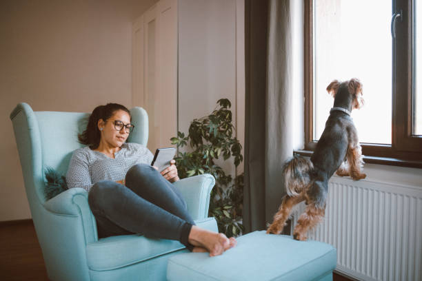 istock Young Woman Is Sitting And Relaxing In Her Home Reading A Book At Her E-Reader 1277453151