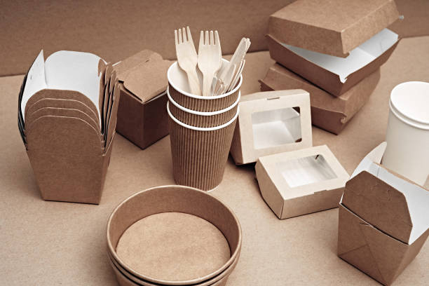 istock A set of paper and wood, environmentally friendly and biodegradable disposable tableware. Fast food, cafe. 1277453727