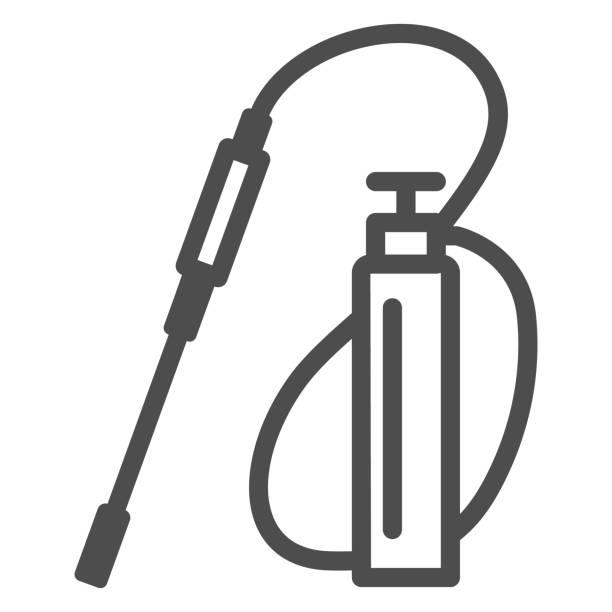 Garden sprayer line icon, Garden and gardening concept, insecticide spray sign on white background, farm sprayer icon in outline style for mobile concept and web design. Vector graphics. Garden sprayer line icon, Garden and gardening concept, insecticide spray sign on white background, farm sprayer icon in outline style for mobile concept and web design. Vector graphics pest control logos silhouette stock illustrations