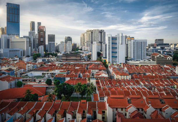 Singapore Chinatown: A picture of old and new urban development in a modern skyline setting.