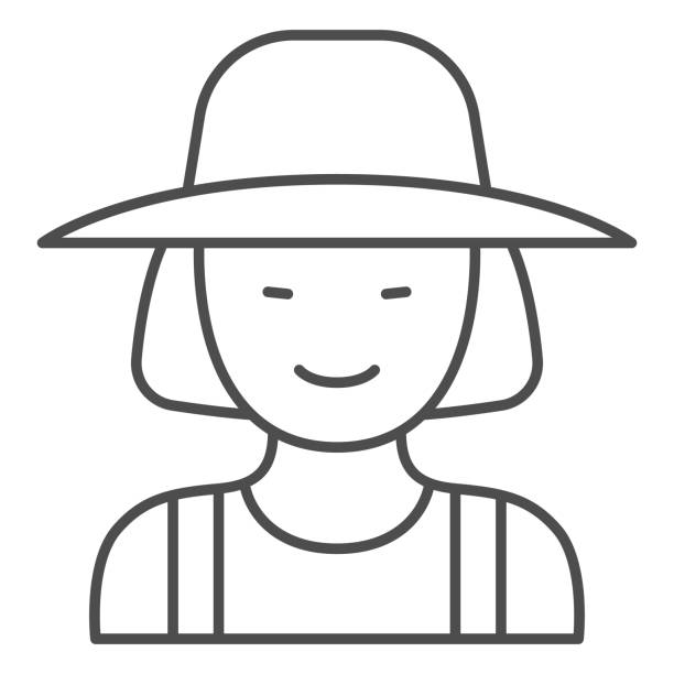 Female gardener thin line icon, Garden and gardening concept, Gardener woman sign on white background, female farmer in hat icon in outline style for mobile concept, web design. Vector graphics. Female gardener thin line icon, Garden and gardening concept, Gardener woman sign on white background, female farmer in hat icon in outline style for mobile concept, web design. Vector graphics farmer icons stock illustrations