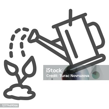 istock Watering sprout with watering can line icon, Garden concept, plant irrigation sign on white background, Watering can and plant icon in outline style for mobile, web design. Vector graphics. 1277469066